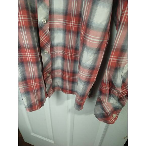 Horny Toad Men's L Shirt Collared Button Red Grey Plaid Long Sleeve - Picture 9 of 11